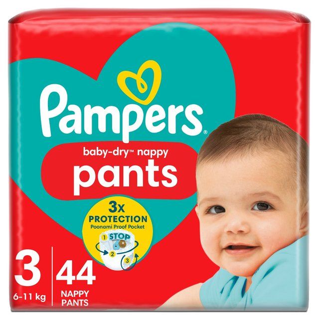 Pampers Baby-Dry Nappy Pants Size 3 (6-11kg) Essential Pack   44 per pack