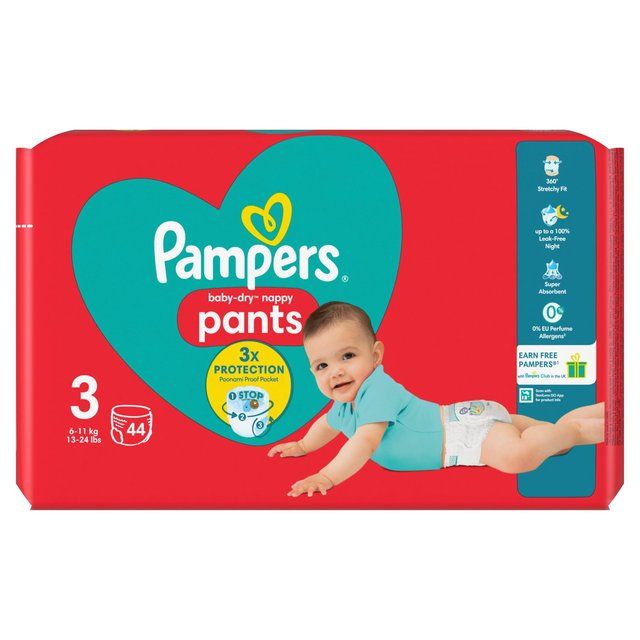 Pampers Baby-Dry Nappy Pants Size 3 (6-11kg) Essential Pack   44 per pack