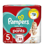 Pampers Baby-Dry pelenkázó nadrág 5-as méret, 33 pelenka, 12kg-17kg, Essential csomag