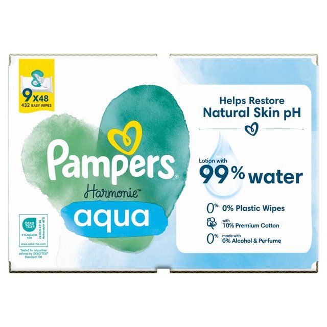 Pampers Harmonie Aqua műanyagmentes baba törlőkendők X9 9 x 48 csomagonként