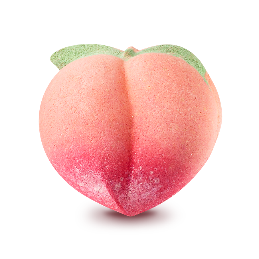 Peachy bath bomb with peach juice and grapefruit oil (British brand)