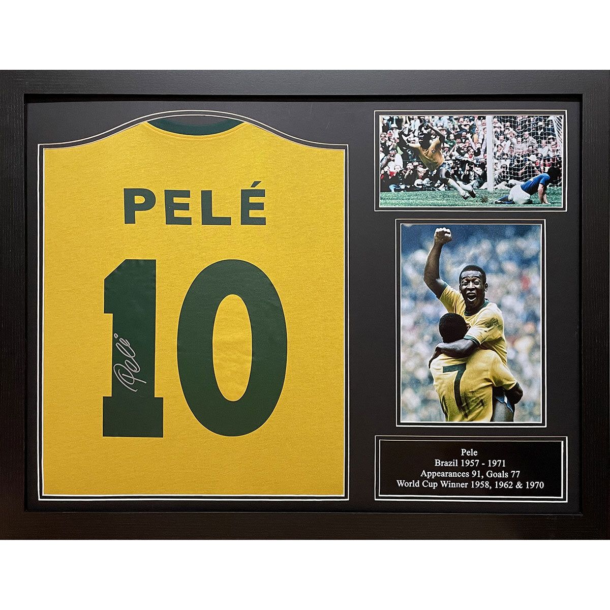 Pel&amp;eacute; Signed Framed Brazil 1970 Football Shirt