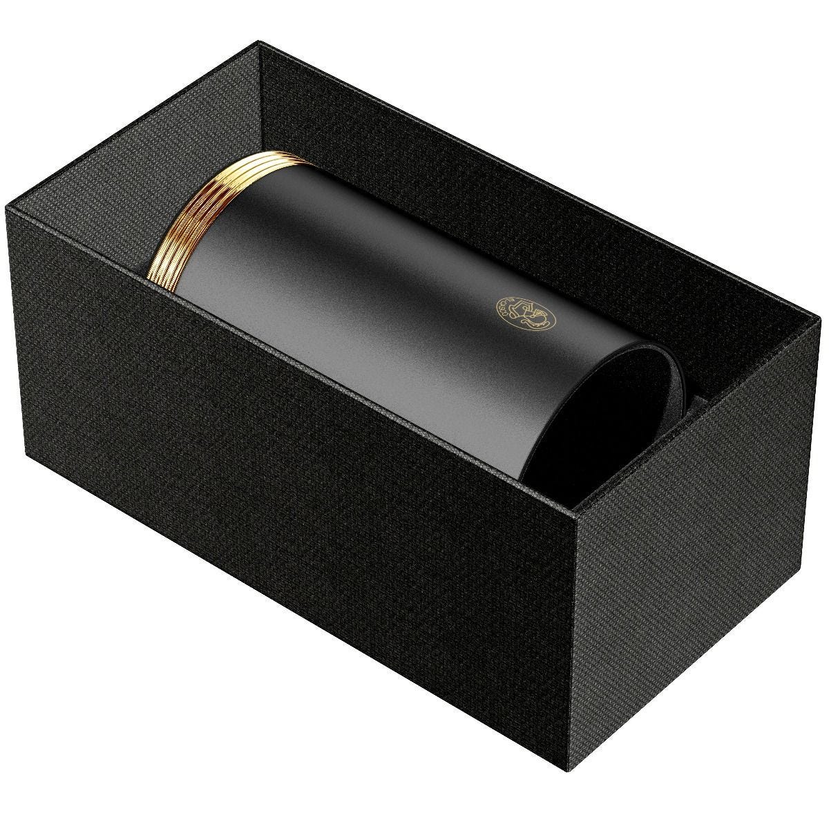 El Casco pencil pot black lacquer 23ct gold, imported from the UK