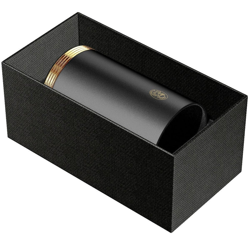 El Casco pencil pot black lacquer 23ct gold, imported from the UK