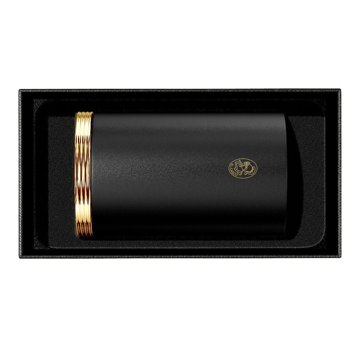 El Casco pencil pot black lacquer 23ct gold, imported from the UK