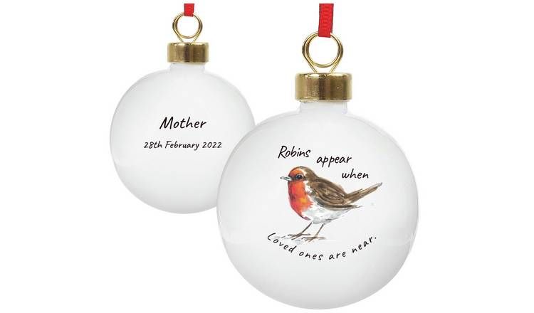 Personlig melding Robins Appear Christmas Bauble - White