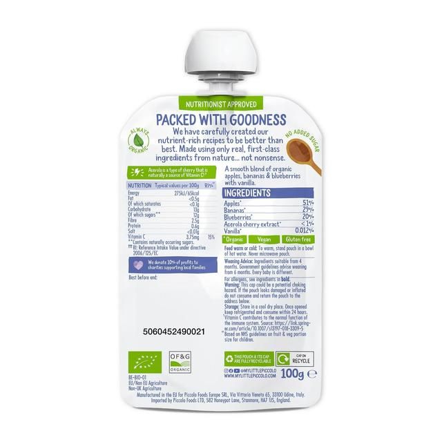 Piccolo Organic Apple Banana &amp;amp; Blueberry with Hint of Vanilla   100g