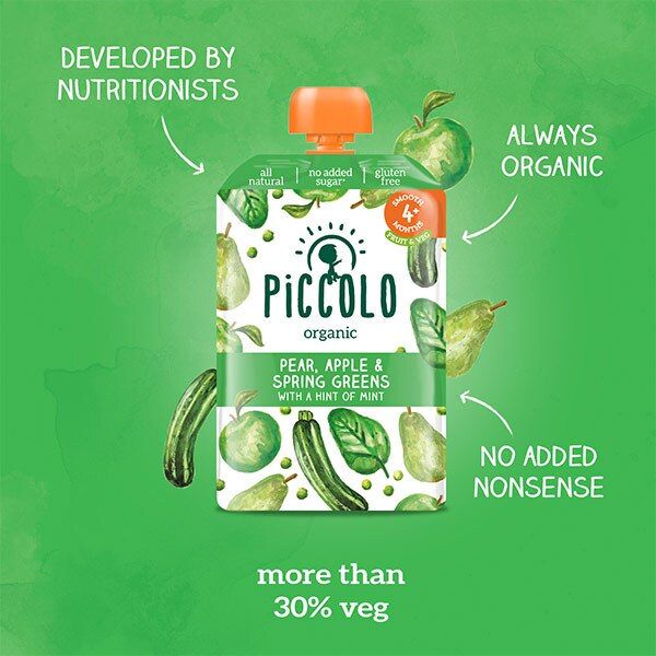 Piccolo Organic Pear, Apple &amp;amp; Spring Greens 4m+ 100g