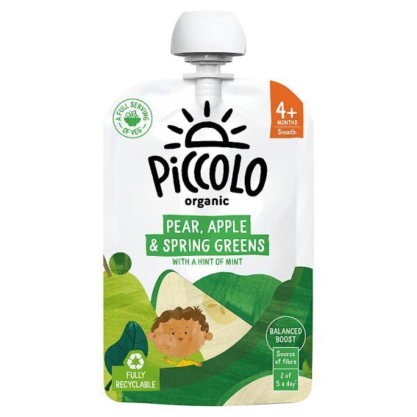 Piccolo Organic Pear, Apple &amp;amp; Spring Greens 4m+ 100g