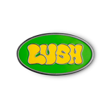 Lush retro green and yellow pin badge, imported from the UK