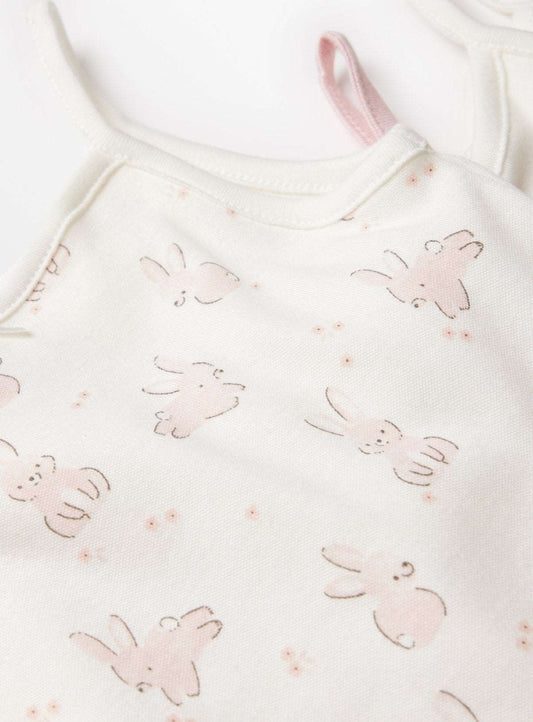 Pink Bunny Print Strappy Bodysuits 3 Pack  6-9 months