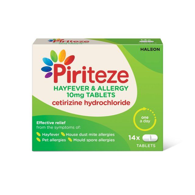 Piriteze Hayfever & Allergy Relief Antihistamine Cetirizine 14 per pakke