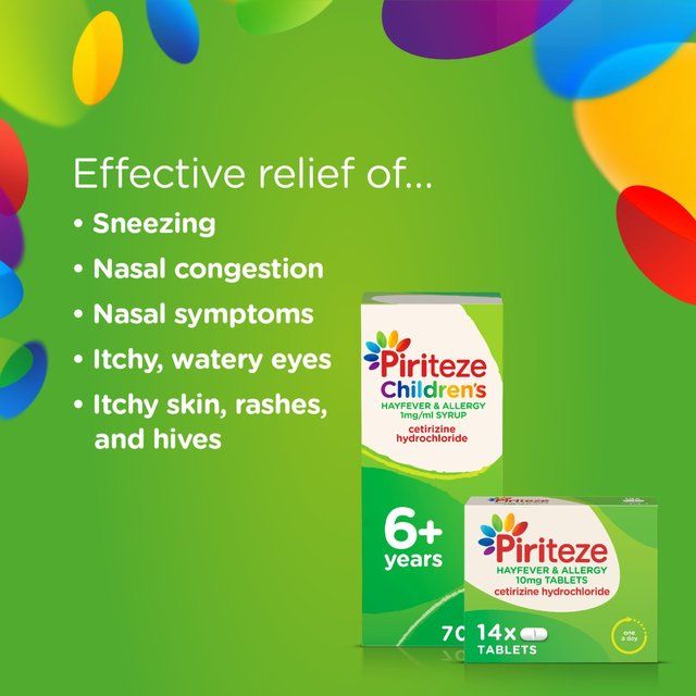 Piriteze Hayfever & Allergy Sirup Sukkerfri Age 6+ 70ml
