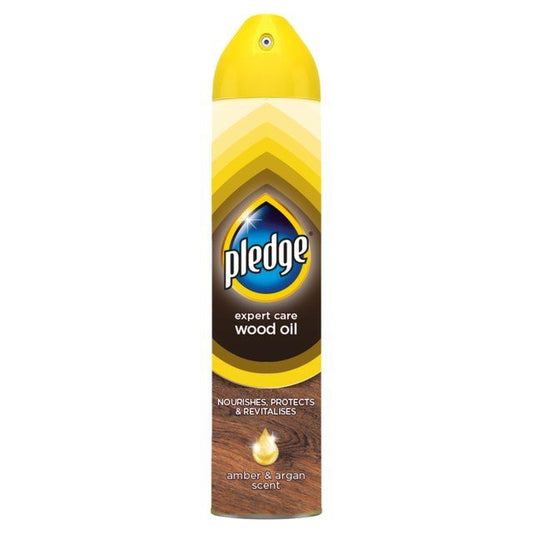 Pledge Expert Care Wood Polish Aerosol Amber & Argan   250ml