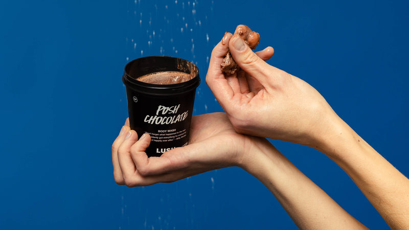 Posh chocolate body wash with cocoa powder and hazelnut milk - British product