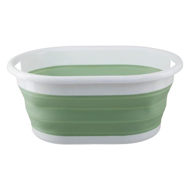 Premier Housewares Collapsible Laundry Basket in Green &amp;amp; White Medium