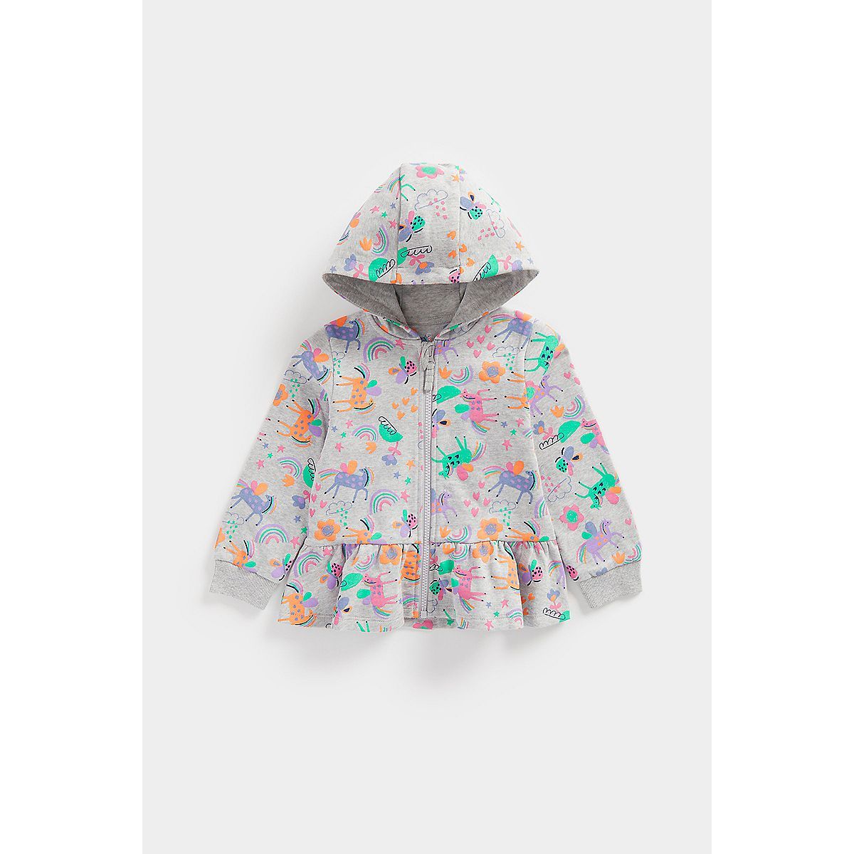 Printed Zip-Up Peplum Hoody