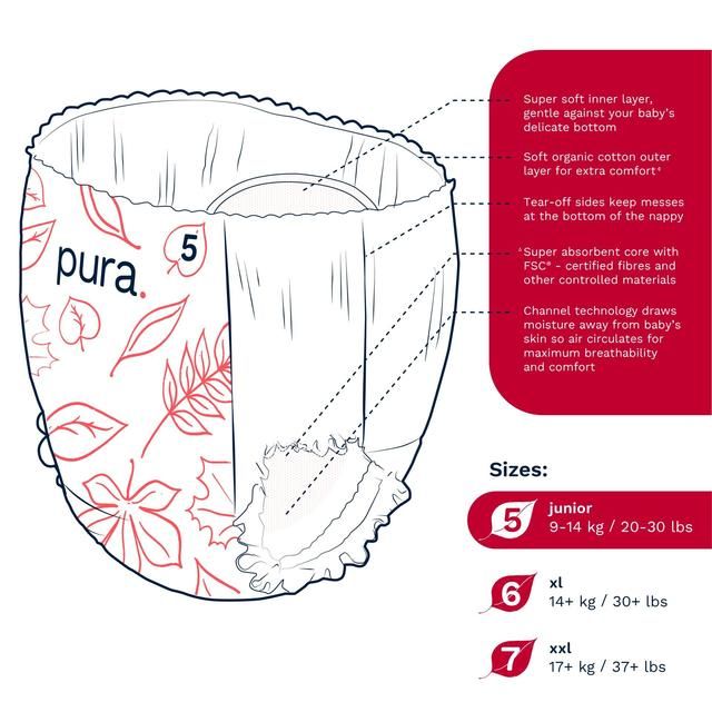 Pura Eco Nappy Pants Size 5 (9-14kg) Mega Pack   6 x 20 per pack