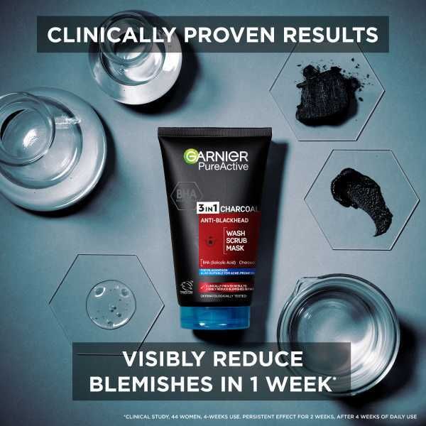 Pure Active 3 az 1-ben szén mitesszer maszk mosóradír 150 ml