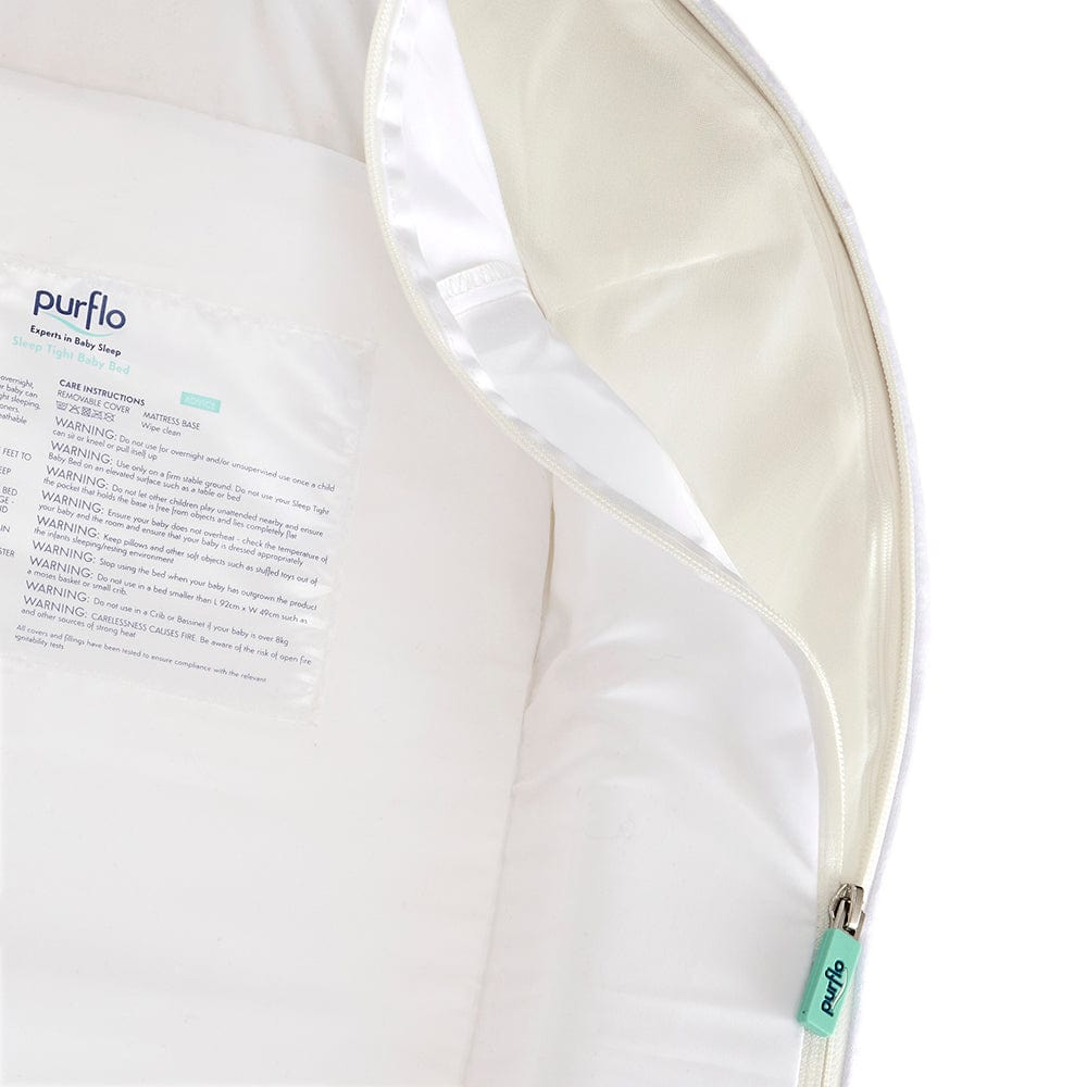 Purflo Sleep Tight Baby Bed in Luxe White, UK version