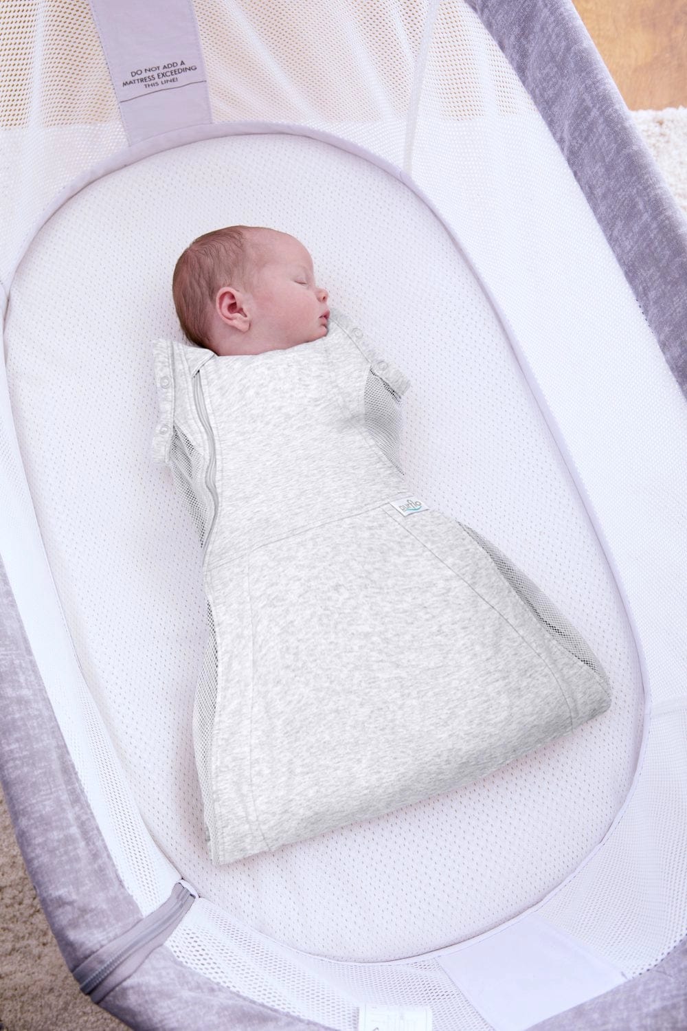 Purflo swaddle sleep bag 0.5 TOG Minimal Grey 0-4 months, UK version