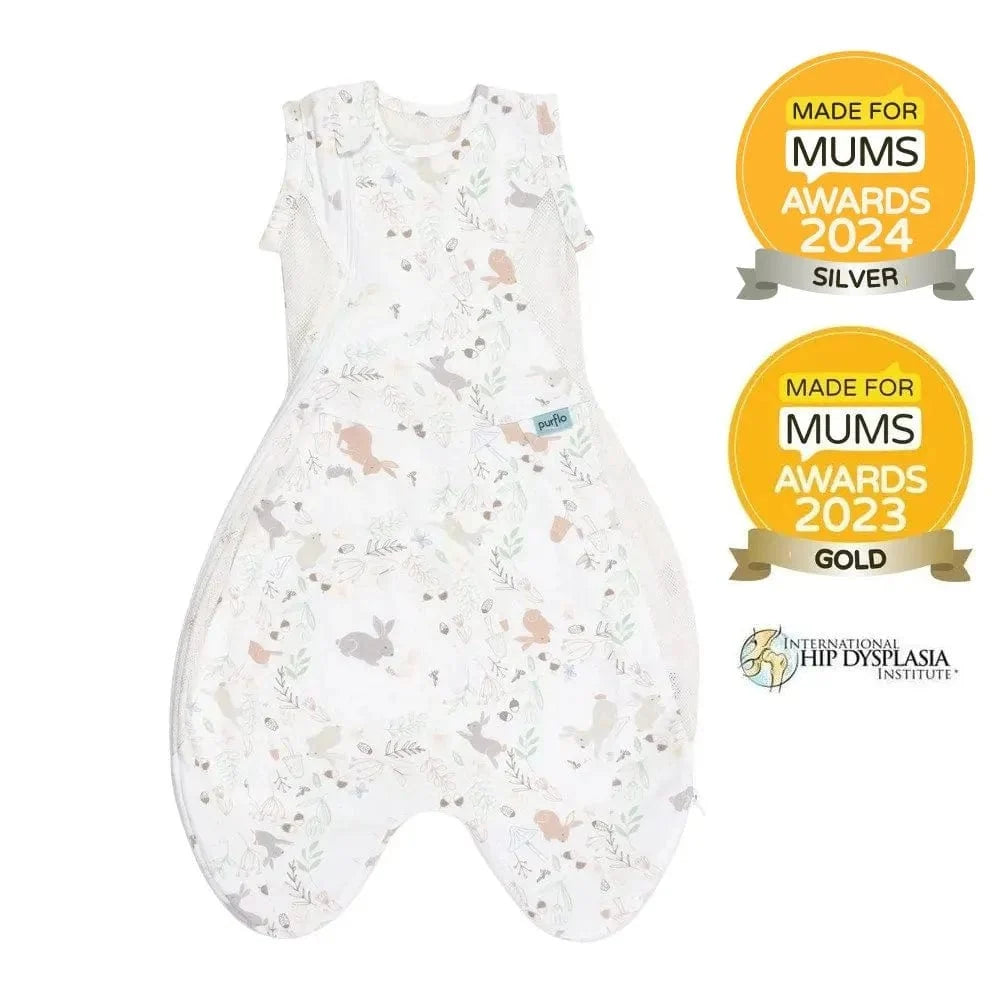 Purflo swaddle sleep bag 2.5 TOG 0-4 month Storybook Nutmeg (British brand)