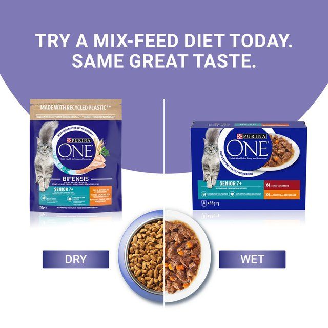 Purina One Senior 7+ Mini Fillets Chicken &amp;amp; Beef Wet Cat Food   8 x 85g