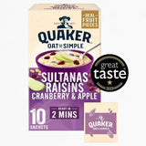 Quaker Oat So Simple Sultanas &amp;amp; Raisins Fruit Porridge Sachets Cereal   10 per pack