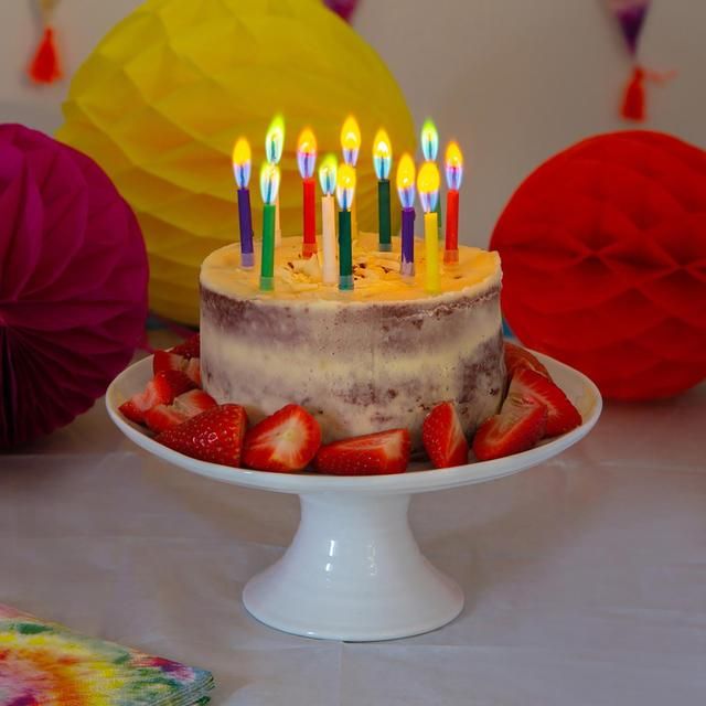 Rainbow Candles with Coloured Flames   12 per pack