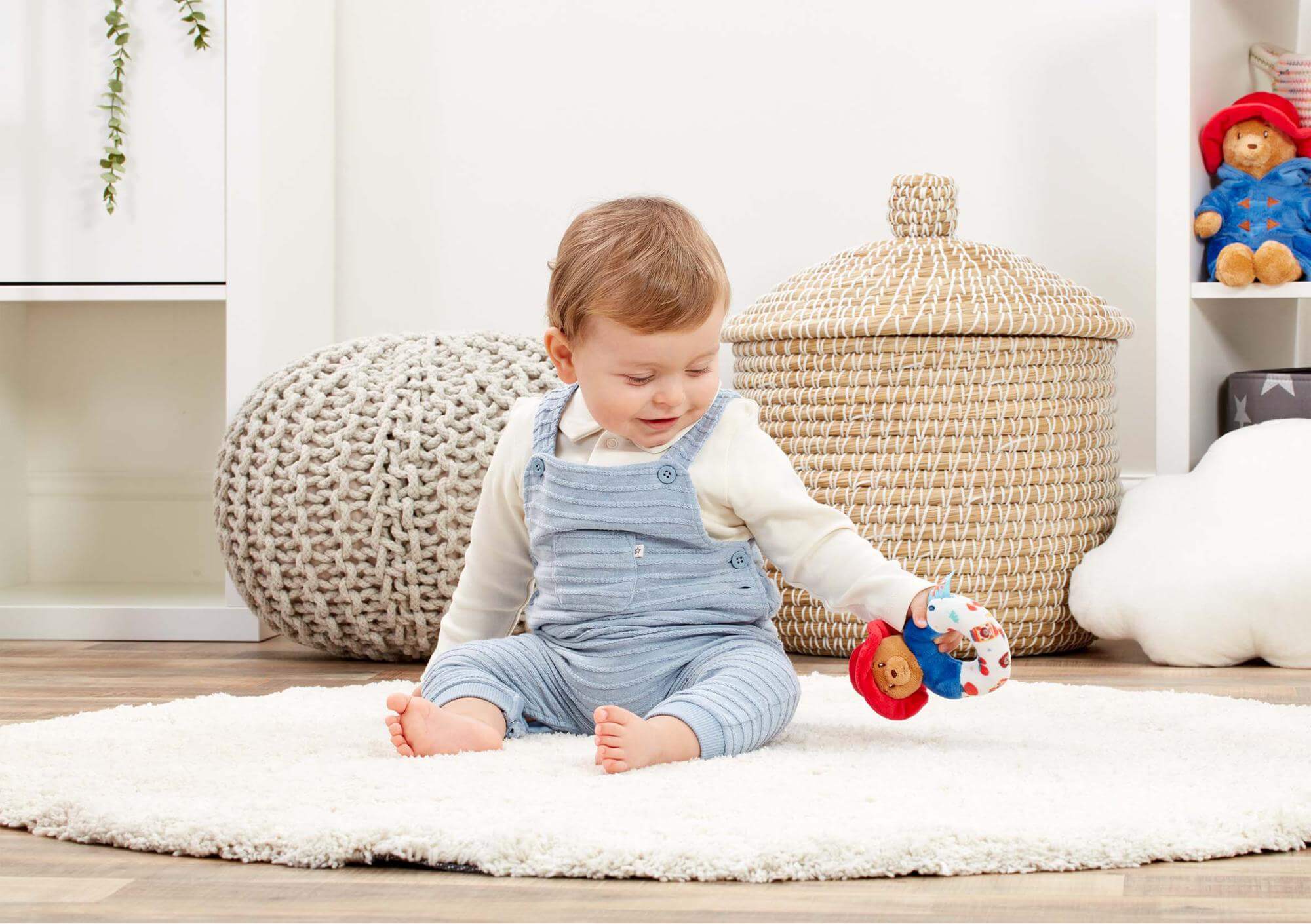 Paddington baby ring rattle soft plush blue ring, UK version