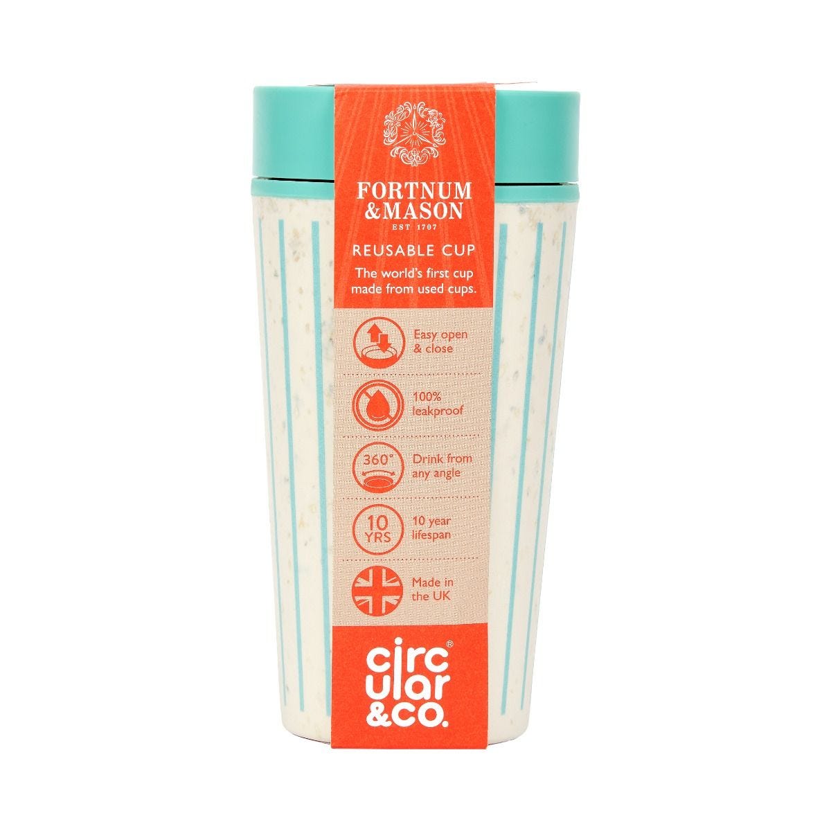 Fortnum's reusable cup with 360-degree lid 340ml, UK version