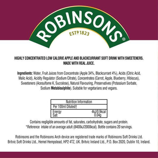 Robinsons Mini Apple & Blackcurrant No Added Sugar   66ml