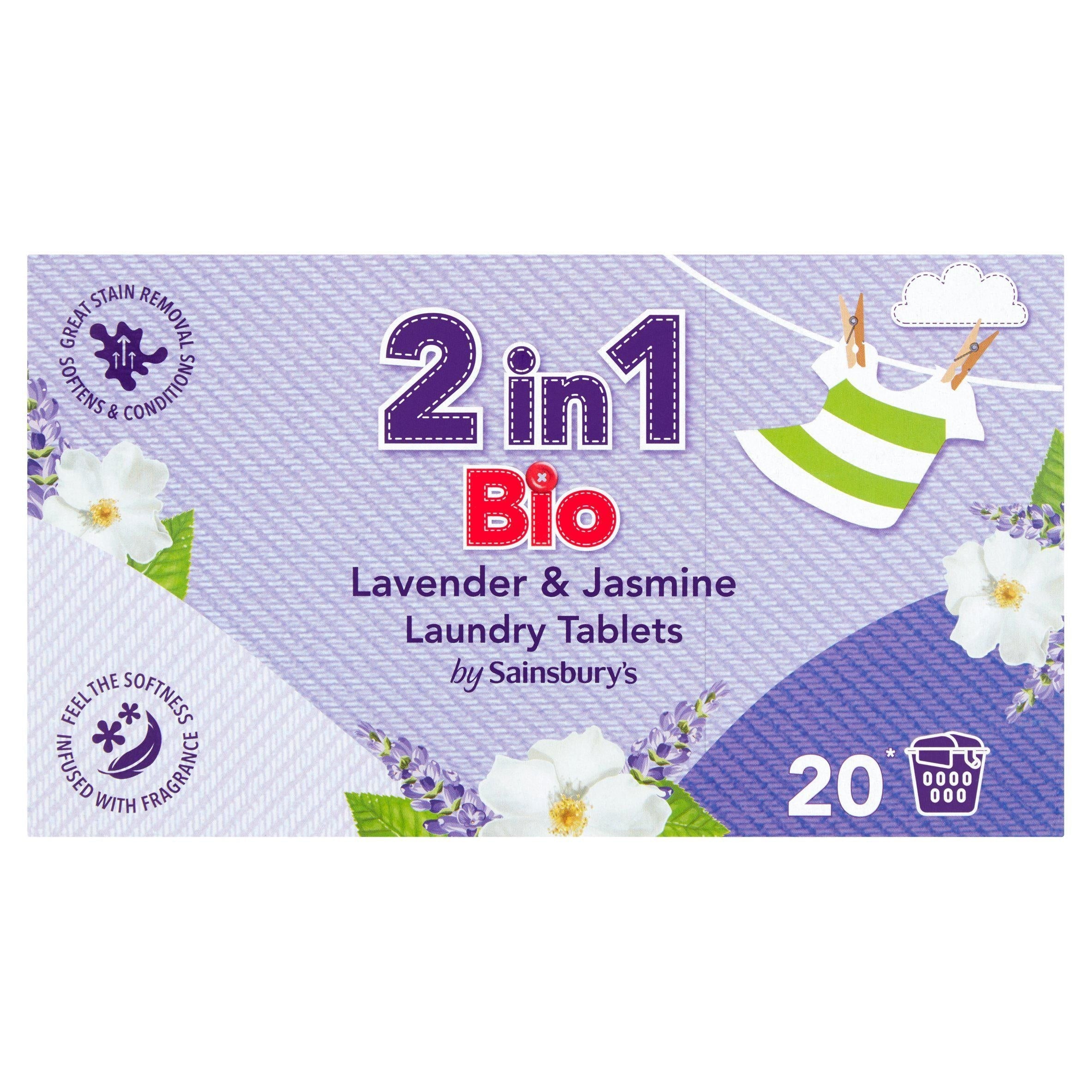 Sainsbury's 2 in 1 Bio Pyykinpesutabletit, Laventeli ja Jasmiini x40 (20 pesukertaa)
