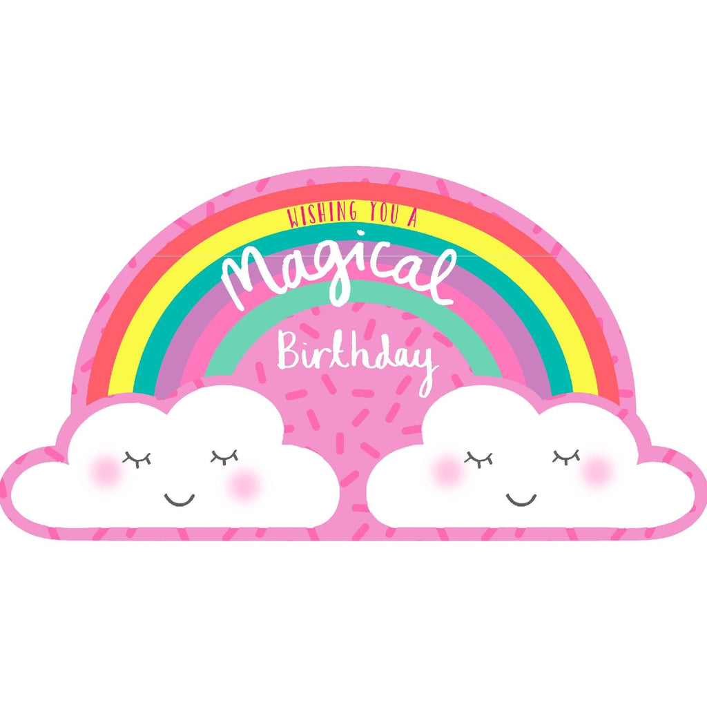 Sainsbury's Birthday Card Pink with Clouds and Rainbow Fun Cute Kids Greeting Card
