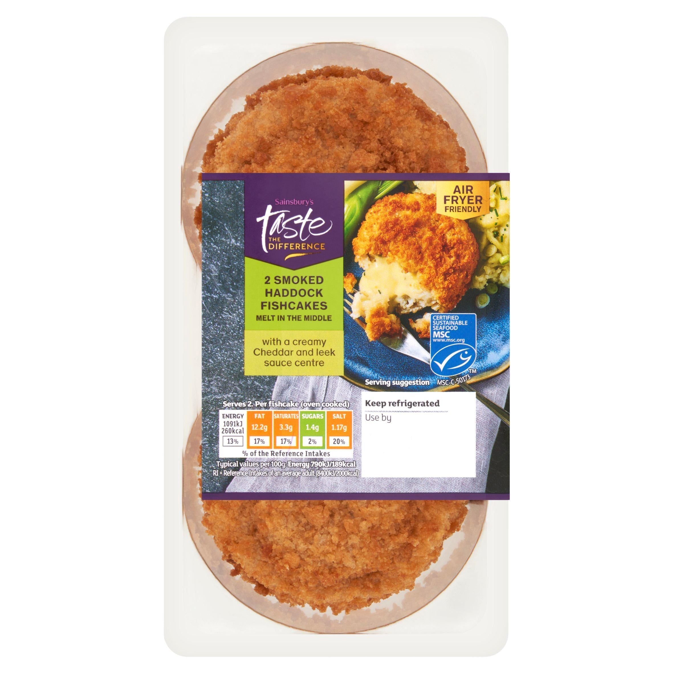 Sainsbury's Fishcakes Melting Middle Smoked MSC Haddock with Cheddar &amp;amp; Leek Taste the Difference x2 290g