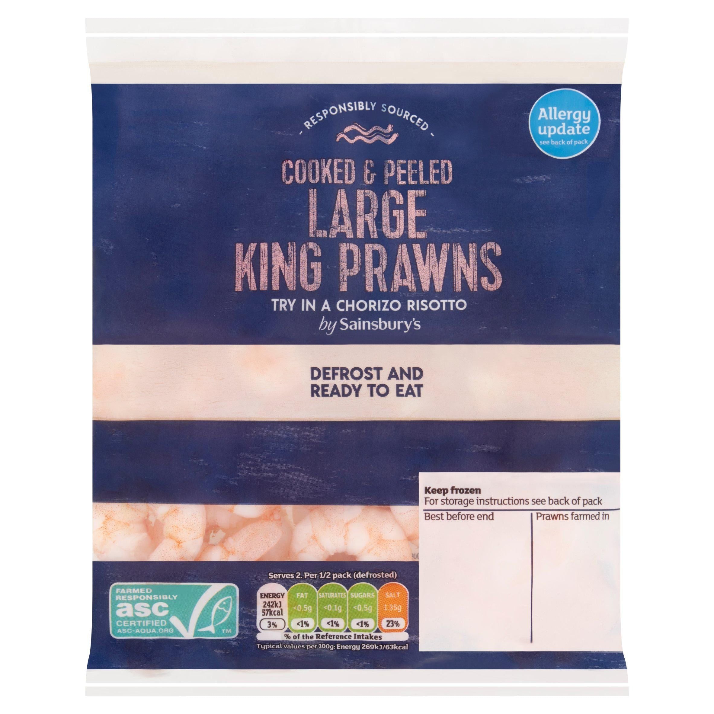 Sainsbury's Frozen Large Cooked &amp;amp; Peeled King Prawns ASC 180g