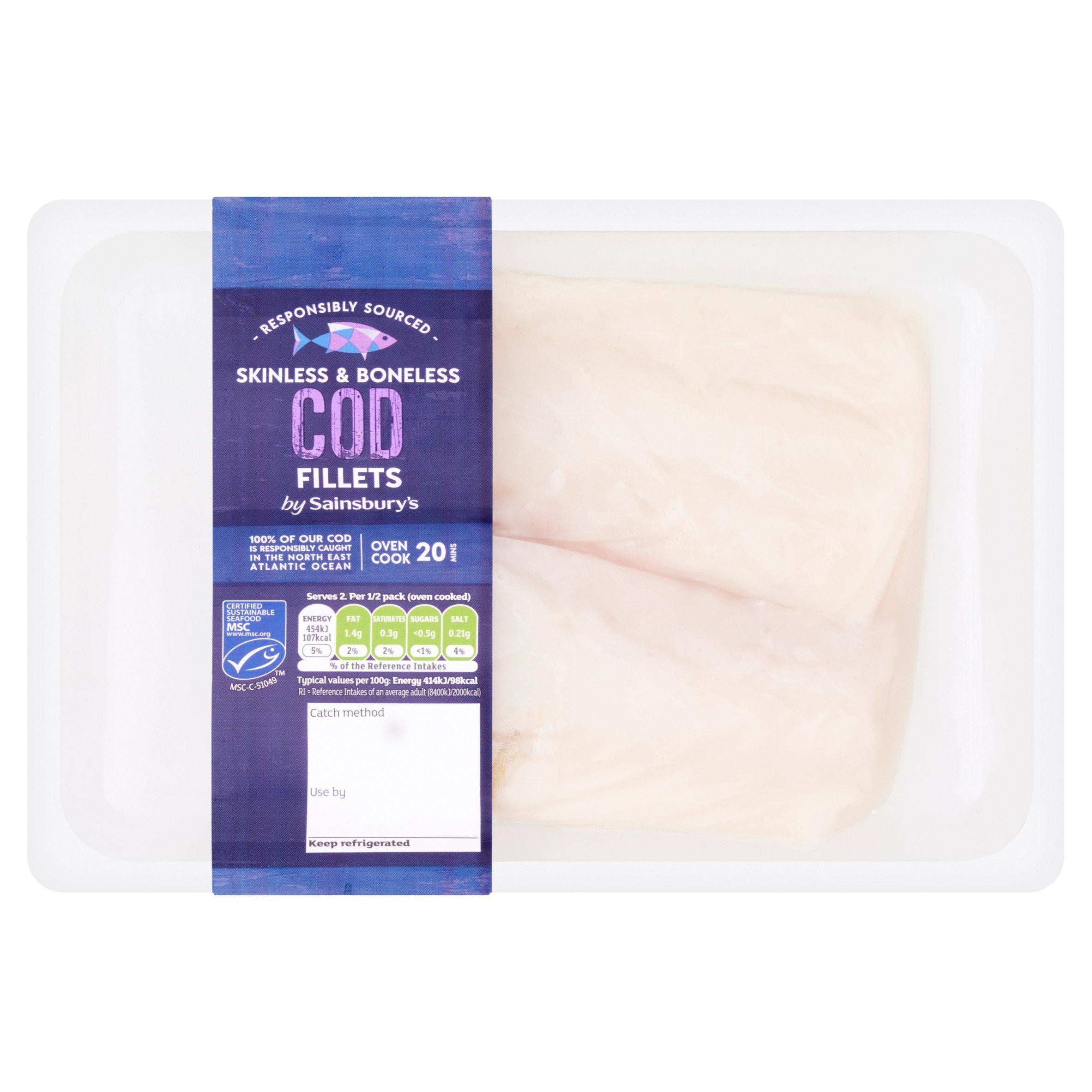Sainsbury's MSC Cod Fillets Boneless &amp;amp; Skinless 250g