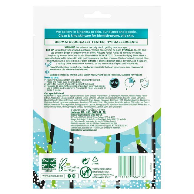 Simple Detox Purifying Charcoal Sheet Mask