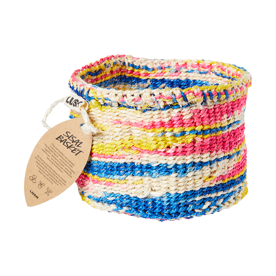 Lush handwoven multicoloured sisal basket, imported from the UK