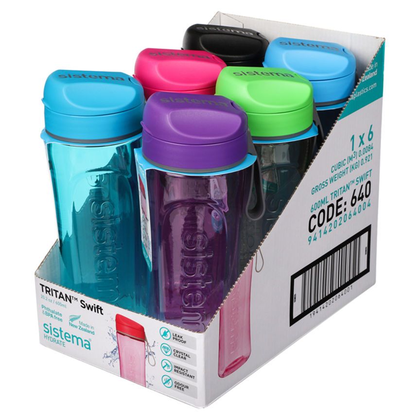 Sistema Hydrate 600ml Tritan Swift Bottle (värit vaihtelevat)