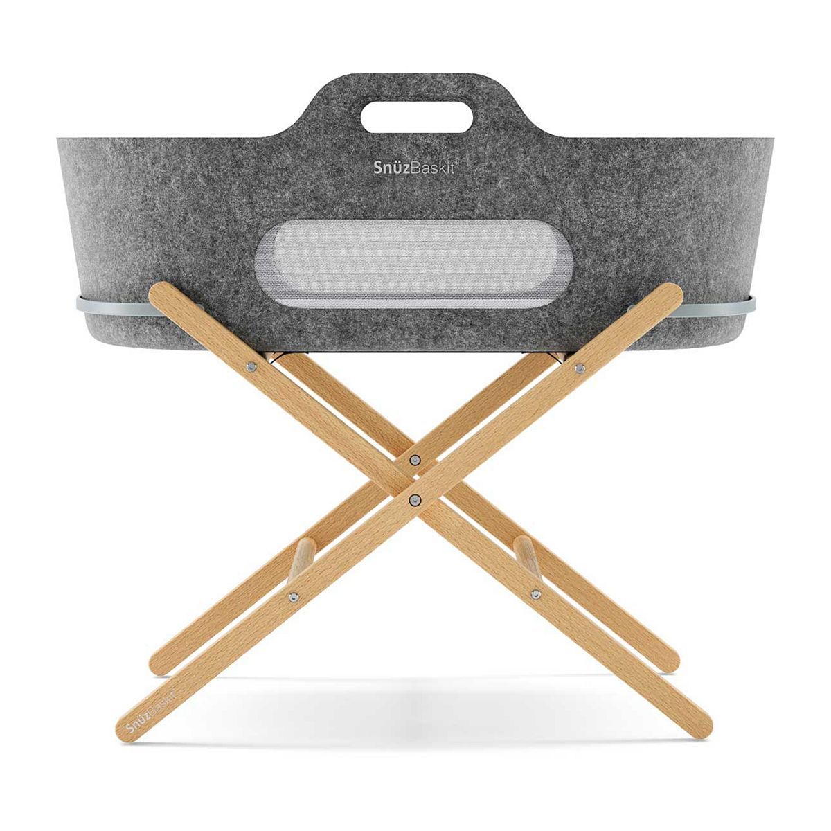 SnuzBaskit Dark Grey Moses Basket &amp;amp; Natural Stand Set