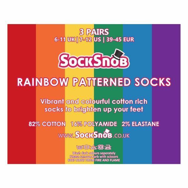 Sock Snob 3 Pairs Ladies Striped Rainbow Socks 4-7 UK