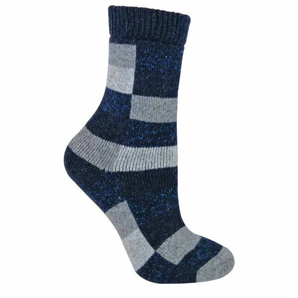 Sock Snob Ladies Checkered Wool / Silk Blend Socks 4-8 UK Grey / Navy
