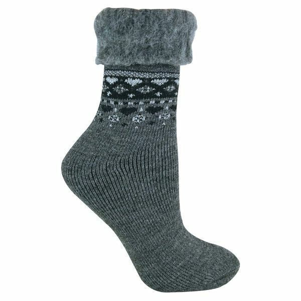 Sock Snob Ladies Turn Over Top Thermal Bed Socks 4-8 UK Charcoal