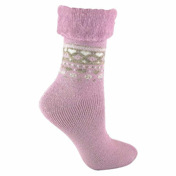 Sock Snob Ladies Turn Over Top Thermal Bed Socks 4-8 UK Pink