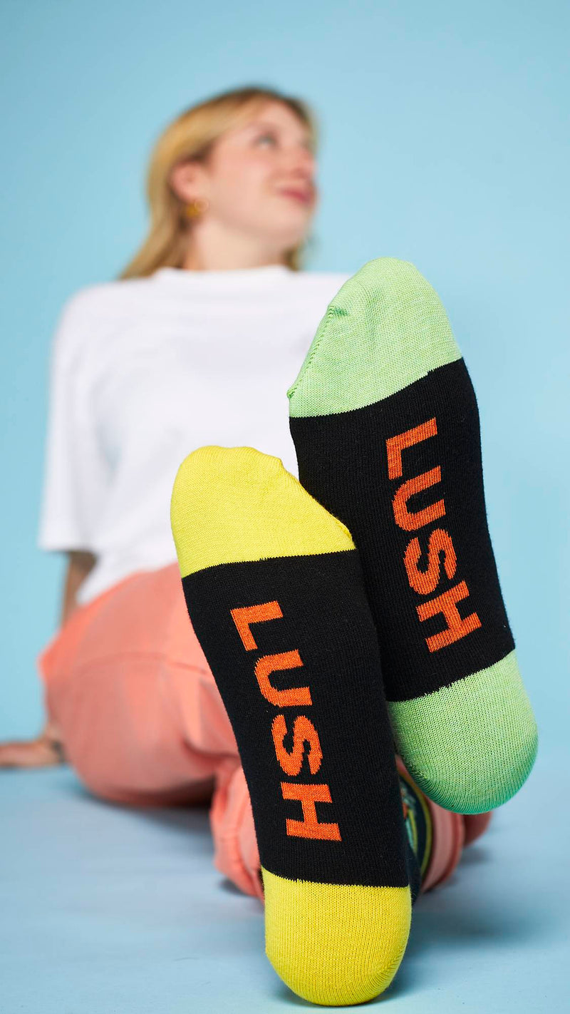 Lush Fresh Values mismatched fruit socks in organic cotton (British brand)