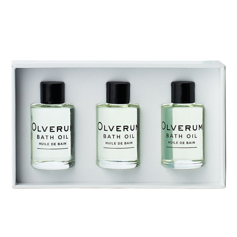 Olverum bath oil travel set with three 15ml bottles, UK version