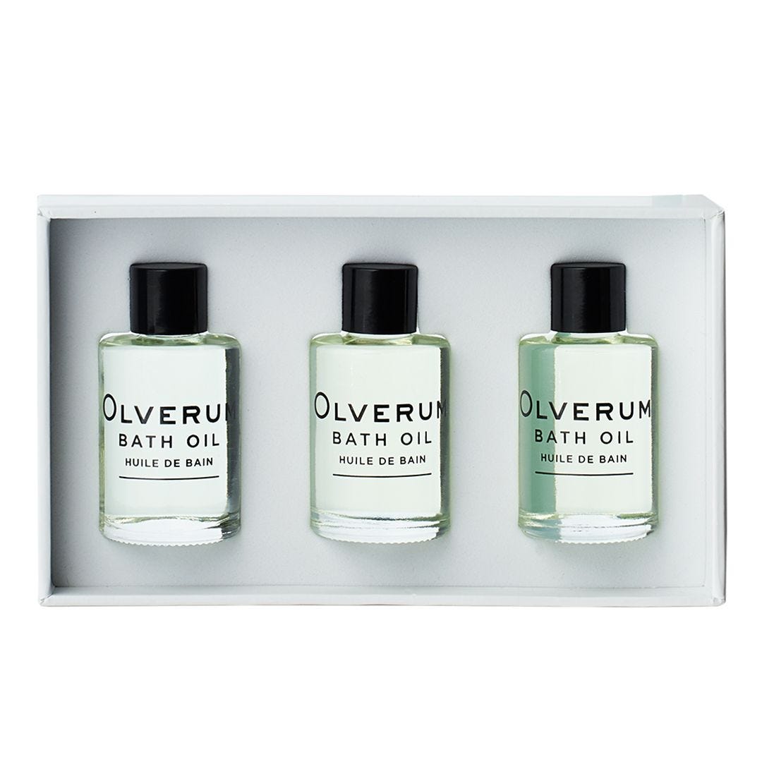 Olverum bath oil travel set with three 15ml bottles, UK version