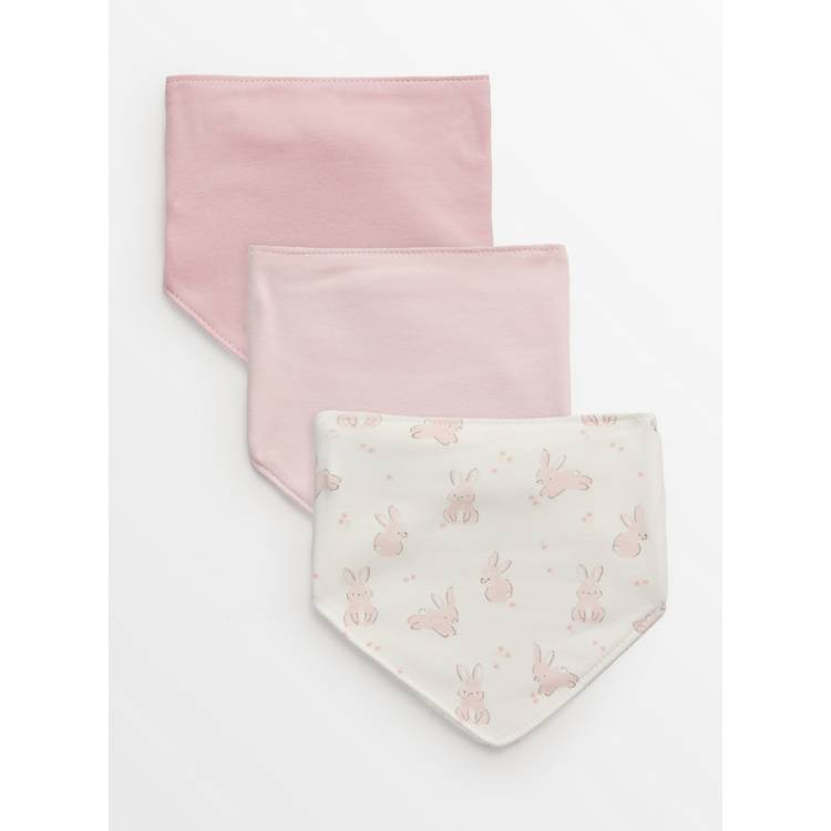 Hanky bibs 3 pack pink and bunny print - British product