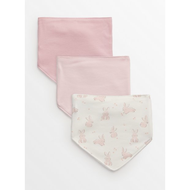 Hanky bibs 3 pack pink and bunny print - British product